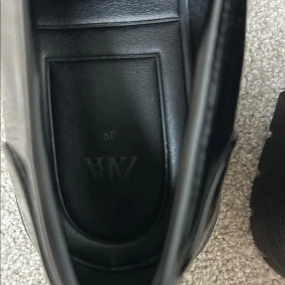 Zara Black Chunky Sole Leather Flats - Picture 3 of 4